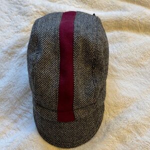 Walz Herringbone & Burgundy Cycling Cap, 100% wool, small/medium